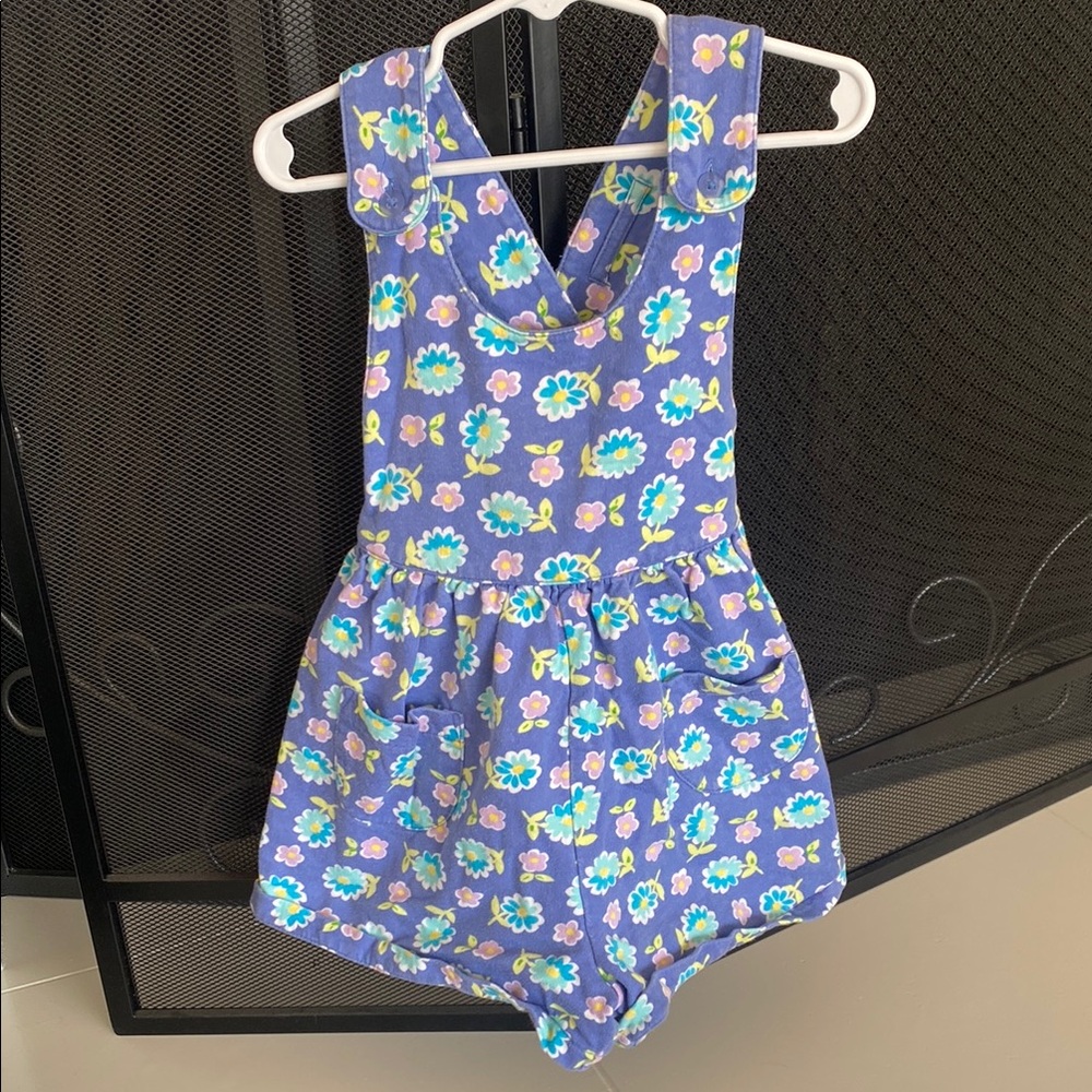 Vintage rainbow tag Gymboree purple floral romper.